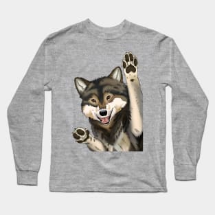 Happy wolf realistic wildlife art Long Sleeve T-Shirt